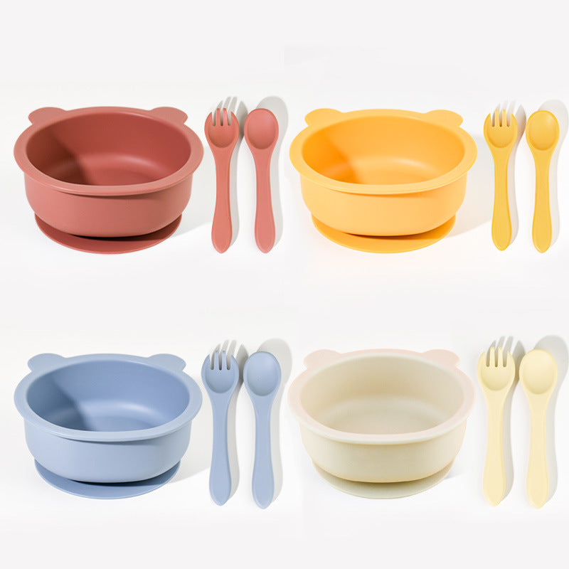 Infant Cartoon Silicone Bowl Fork And Spoon Set