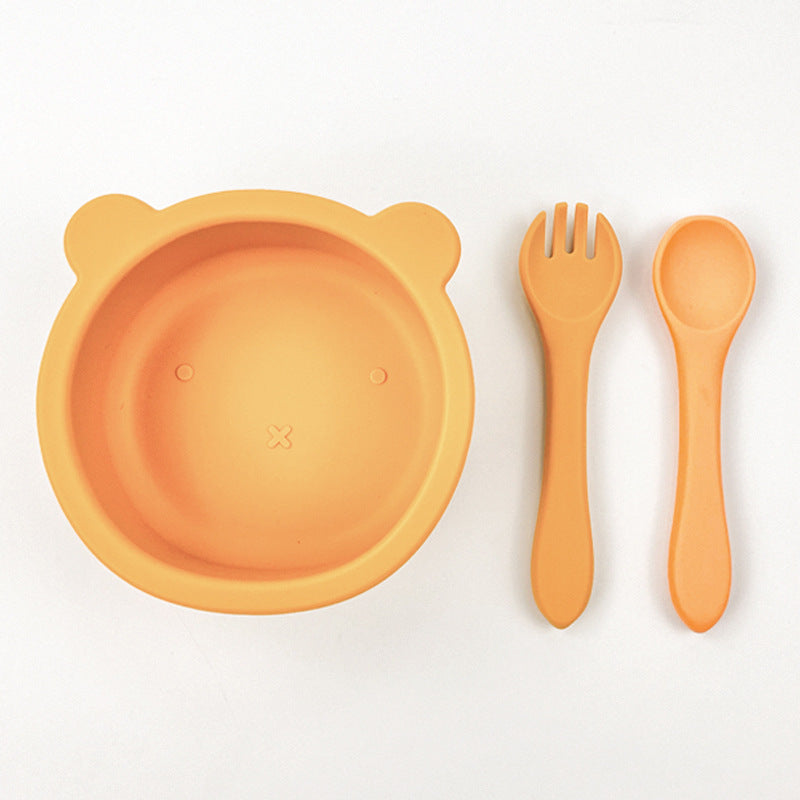 Infant Cartoon Silicone Bowl Fork And Spoon Set