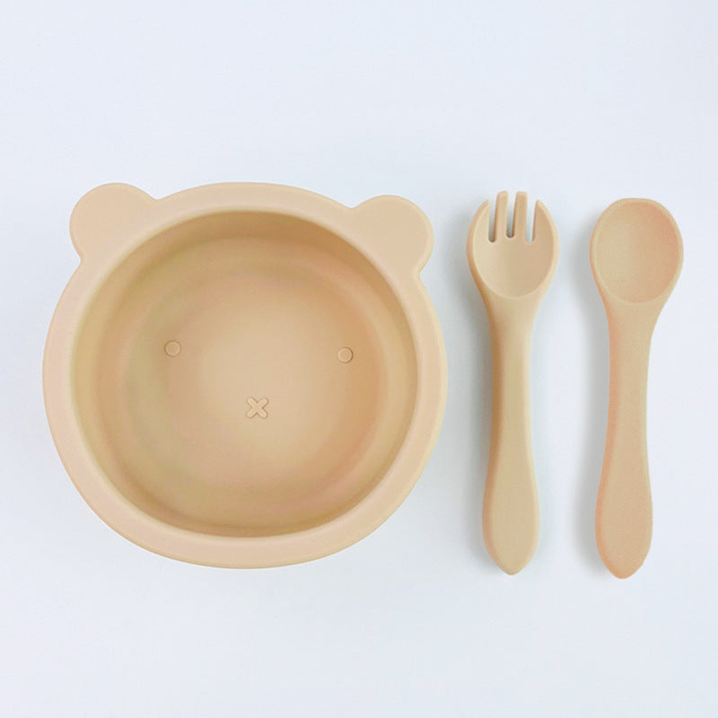 Infant Cartoon Silicone Bowl Fork And Spoon Set