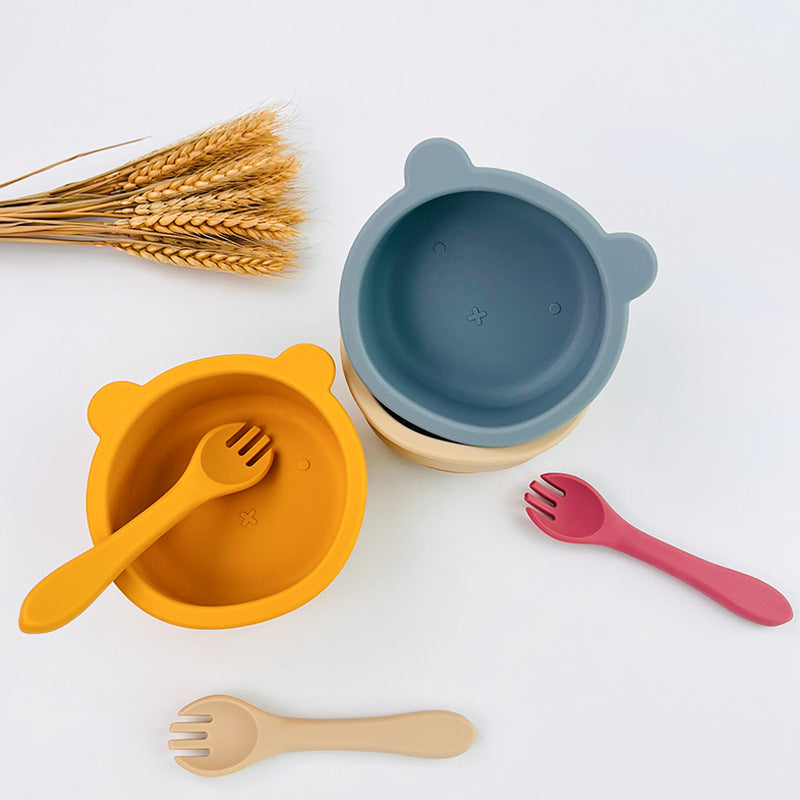 Infant Cartoon Silicone Bowl Fork And Spoon Set